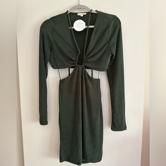 NWT Endless Blu Women's Green Longsleeve Halter Open Side Mini Dress - Picture 4 of 5